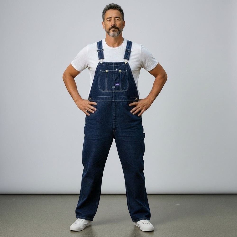 NWT Big Smith Mens Relaxed Fit Denim Overalls Bib Dark Wash Blue 44x32
